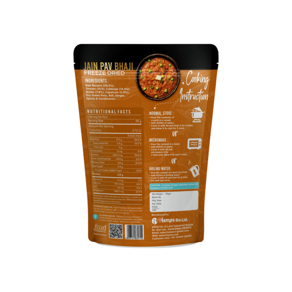 Freeze-Dried Jain Pav Bhaji – No Onion & Garlic | Ready to Eat | Authentic Mumbai Flavor | Just Add Hot Water