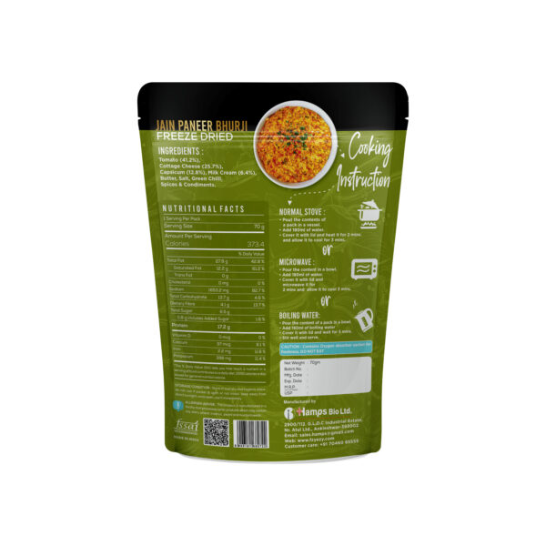 Freeze-Dried Jain Paneer Bhurji – No Onion & Garlic | Ready to Eat | High-Protein Meal | Just Add Hot Water