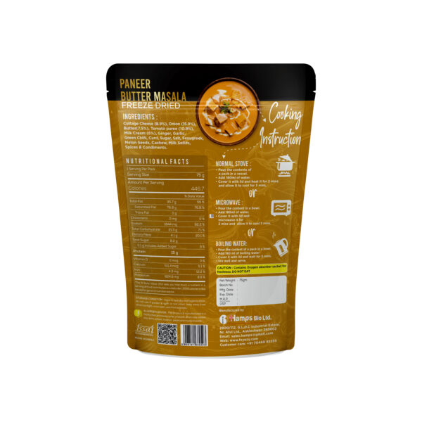 Freeze-Dried Paneer Butter Masala – 75g | Ready-to-Eat Authentic Indian Meal
