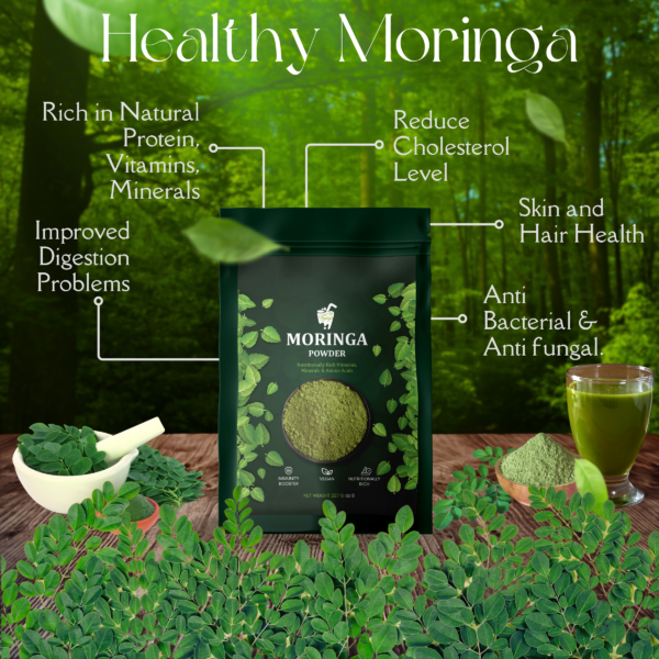 Premium Organic Moringa Powder | 100% Pure, Natural, Non-GMO, Gluten-Free, Vegan Superfood | Packed with Vitamins, Minerals & Antioxidants | Supports Immunity, Energy & Overall Health | Ready to Mix in Smoothies, Juices & Recipes (227g) - Image 4