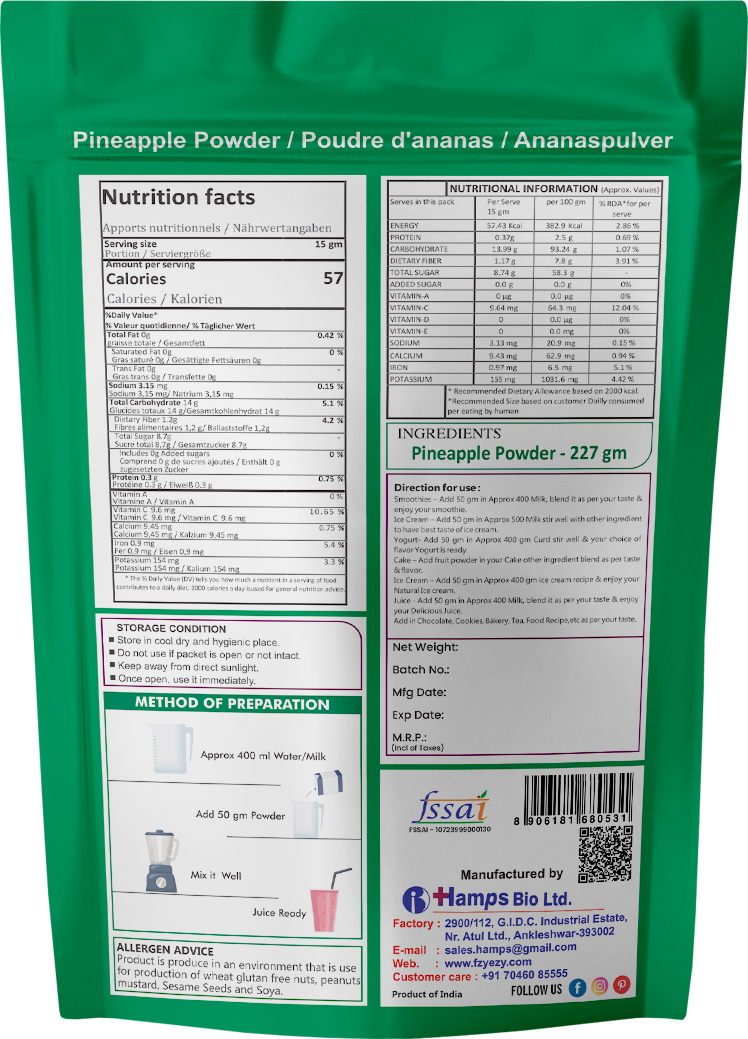 Freeze Dried Pineapple Powder | 100% Natural | Ready to Mix for Juices, Smoothies, Desserts & Bakery | No Sugar & Preservatives - Image 2