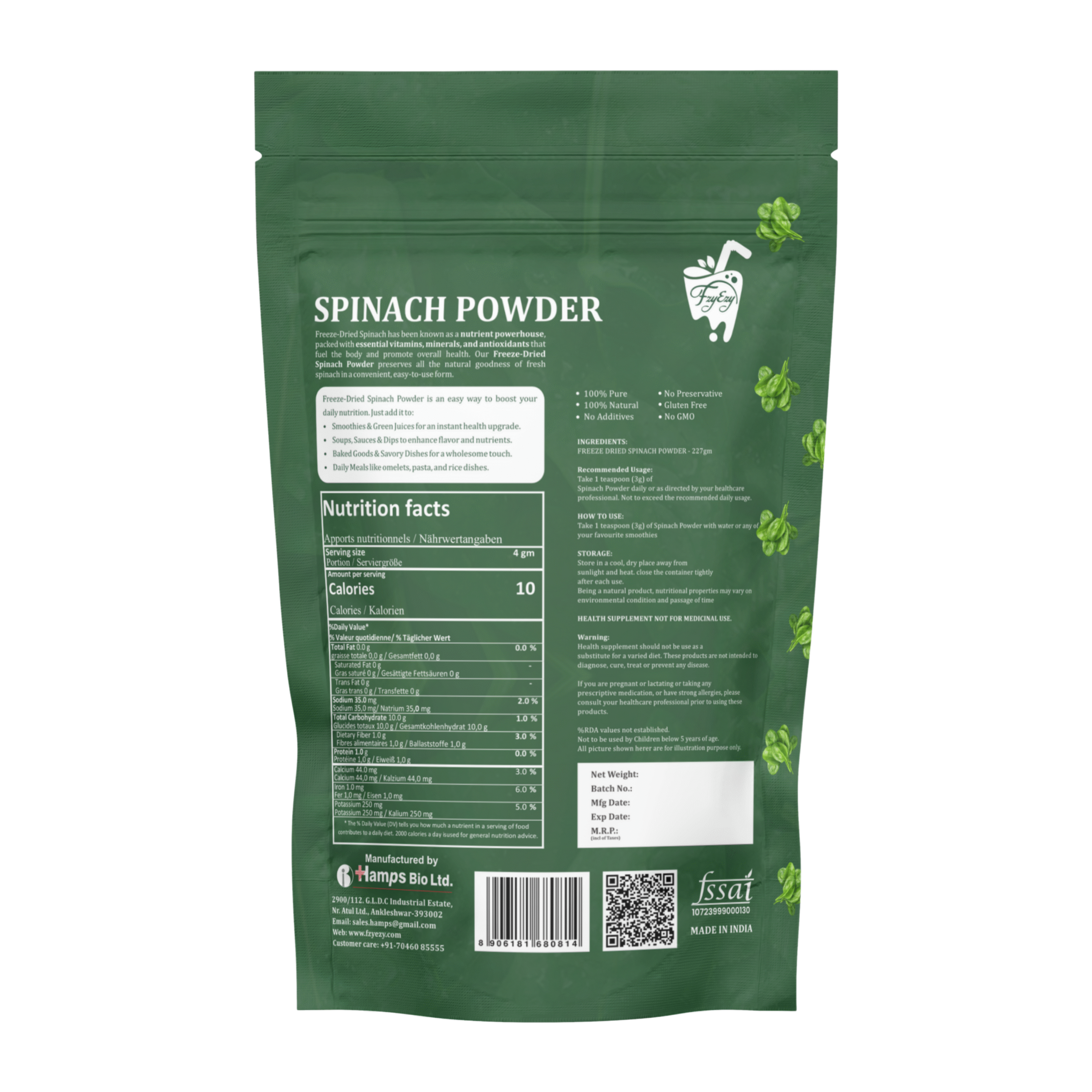 Freeze Dried Spinach Powder | 100% Natural | Nutritionally Rich in Vitamins, Minerals & Amino Acids - 227g - Image 2